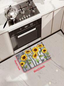 1pc Wood Grain Sunflower Kitchen Rug And Floor Mat, Sunflower Kitchen Mat And Gray Wood Grain Floor Carpet, Can Be Placed In Front Of The Sink, Used For Standing Kitchen Decor - Multicolor - View 17