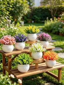 4/2/1p Artificial Small Flowering Green Plants, Artificial Potted Plants, Artificial Mini Bonsai With White Vase, Plastic Flower Potted Landscape, Suitable For Office, Yard, Balcony Decoration, Home Decor, Garden, Living Room, Dining Table, Kitchen - Multicolor-c - View 4