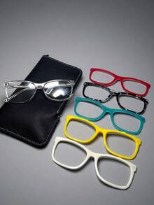1 Set Gafas de Lente Liso 5-En-1 Dopamina Multicolor Patrón Geométrico Bloque de Color Patchwork Casual Bohemio Vintage Fiesta Calle Lindo Elegante PC (Policarbonato) Todo Estilo Nuevo Decorativo Marco de Moda Marco de Inserción TR Gafas Marco de Lente Magnético Multicolor Intercambiable de Moda Marco de Lente Liso Decorativo Marco de Gafas Sensación Premium Conveniente Estilo de Color Reemplazo (1 Marco + 5 Lentes Magnéticos) Gafas Clip-On para Mujer - Multicolor - Ver 13