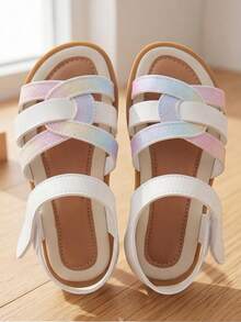 Best-Selling - 3-12 Years Girls Colorful Sandals. White Gradient Stripes, Hook And Loop Closure. Sweet And Fashionable - Multicolor - View 4