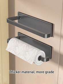 2pcs Kitchen Paper Towel Holder, No Hole Required, Cabinet Roll Paper Storage Rack, Kitchen Use Cling Film, Rag Pole, Hanging Rack, Rag Rack, Carbon Steel Bathroom Kitchen Towel Rack - Multicolor - View 16