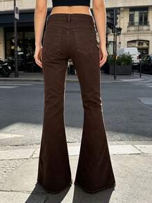 Women's Flare Jeans With Elastane Fabric - Marrom com cinto - 查看 3
