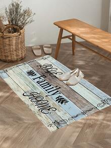 1pc Rubber Kitchen Mat, Rustic Style Decorative Art, Printed With "Love", "Family" And "Home" In Black Font, Textured Wood Plank Design Floor Mat, Suitable For Sink Area, Standing, Kitchen Decor - Multicolor - View 4
