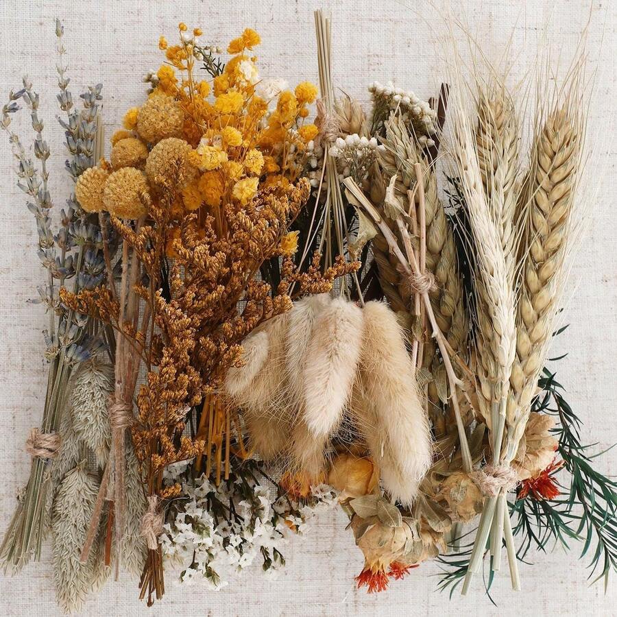 Artificial Flower DIY Set, 10~12 Inches, Selected Faux Lavender/Eucalyptus/Wheat, Suitable For Home Office Wedding Decoration, Low Maintenance Bohemian Country Style Home Decor, Wedding Centerpiece Floral Arrangement - Mix-13 - View 1