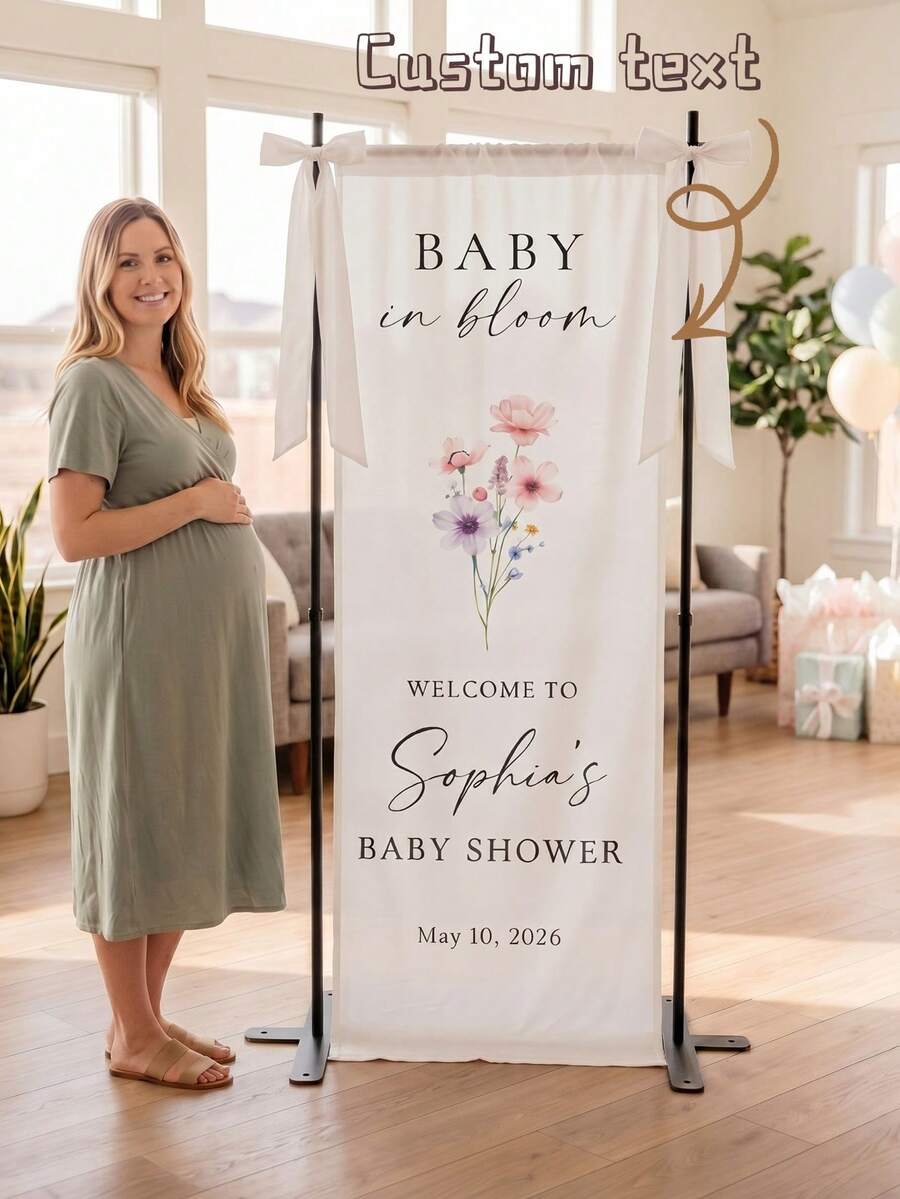 1pc Customized Baby Baptism Welcome Banner, Personalized Text Fabric Sign, Suitable For Baby In Bloom Party And Gender Reveal, Personalized Fabric Banner, Indoor And Outdoor Use - Multicolor - View 1