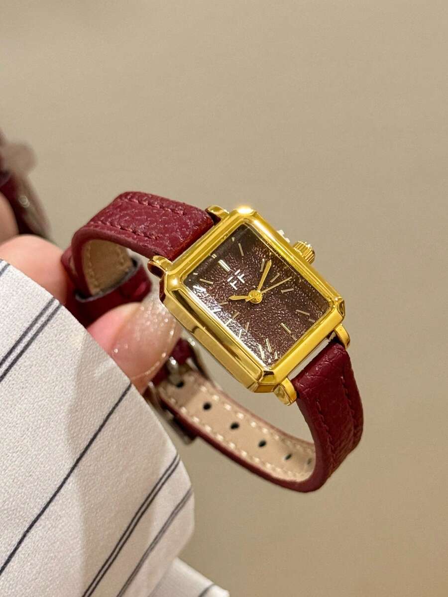 Roman Numeral Oval Full Rhinestone Watch For Women, Fashionable High-End Quartz Movement Versatile Wristwatch, 1pc - Red - View 1
