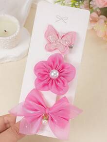 875PCS Spring Pink Cute Girl Hair Accessories Set, Double Layer Butterfly Hair Clips, Pendant Mesh Bow Hair Clips, Pearl Flower Hair Clips, Ribbon Bow Side Clips, Hollow Rhinestone Bangs Clips, Star Snap Clips, Mini Claw Clips, High Elasticity Bamboo Joint Ruffle Edge Solid Color Towel Ring & TPU Hair Ties, Daily & Party Headwear - Multicolor - View 10