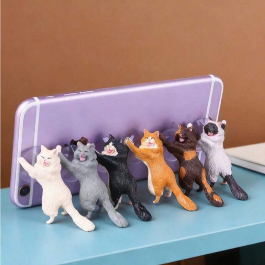 Cute Cat Shaped Phone Suction Cup Holder, Creative Mini Decoration, Universal Phone Stand Suitable For Children To Adults, Portable Desk Stand, Suitable As Home Office Gift - A - View 1