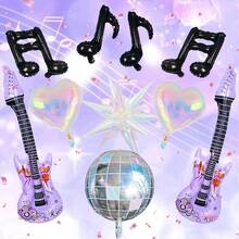 17pcs Music Disco Party Balloon Set - Purple Guitar & Colorful Starburst & Disco Ball Balloons, Suitable For Rock Star Birthday Decoration, Girls Night Out, 80s Theme Party. - View 5