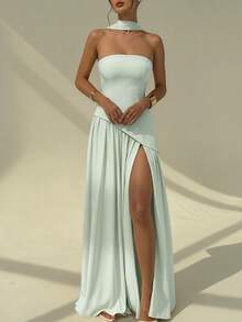 Solid Color Elegant Strapless Wedding Dress With Bolero Detail - Green - View 2