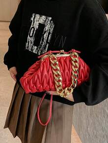 1pc Red Fashion Pleated Clasp Evening Bag Handbag Chain Crossbody Shoulder Bag For Women - Red - View 6