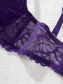Bra Push-Up Renda Transparan Seksi Wanita, Elastisitas Tinggi, Dukungan Kuat, Nyaman Sepanjang Musim - Purple - View 5