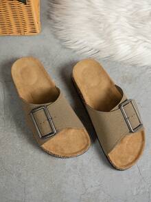 Sandal Datar Kasual Wanita Serbaguna, Dengan Penopang Lengkungan Kaki dan Gesper yang Dapat Diatur, Tahan Aus dan Anti Selip, Sandal Bertali Tunggal dengan Ujung Bulat - Khaki - View 7