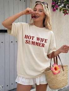 100% Cotton Hot Wife Summer TShirt - Funny Newlywed Shirt |   Bachelorette Party Tee |   Honeymoon Top |   Bride Era2026-Cropped Graphic Tees Women - 杏色 - 查看 1