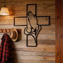 1PC Metal Cross Wall Art, Aesthetic Wall Decor Vintage Metal Hanging Ornament, Suitable For Home, Living Room, Office Decoration, Easter Decoration - Black - View 3