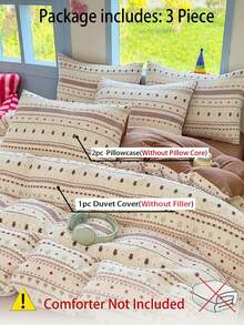 Bao Fu Mian Puff Gauze 3 Pieces Duvet Cover Set (1 Duvet Cover + 2 Pillowcases, Duvet Insert And Pillow Insert Not Included), Bedding Set, Girly Princess Style Bedroom Atmosphere, Comfortable Soft Breathable Fluffy Versatile, Machine Washable For All Seasons - Brown - View 9