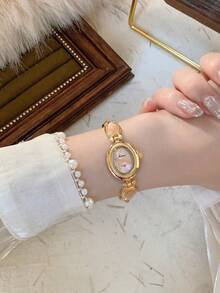 1件女款金/綠色錶帶，極簡新款小錶盤優雅時尚百搭石英手錶，適合日常佩戴 - 金色 - 查看 6