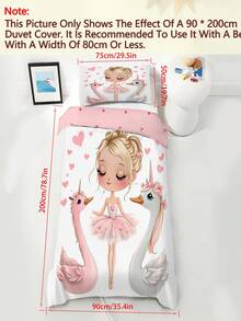 2/3pcs Kids Ballet Bedding Set For Girls, Pink Ballerina Duvet Cover And Pillowcase Set, Cute Cartoon Princess Floral Heart Pattern Bed Sheet, Princess Style For Girls (Single/Double/Queen Size) - Multicolor - View 11