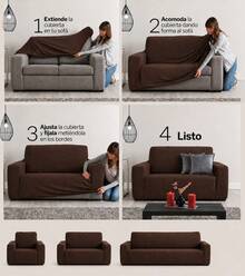 3-Piece Stretch Elastic Sofa Cover Set, Complete Living Room Set - Chocolate Brown - View 4