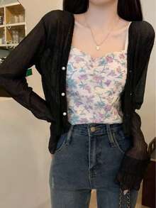 1件女款夏季長袖開襟披肩，冷氣房小開襟衫 - 彩色 - 查看 24