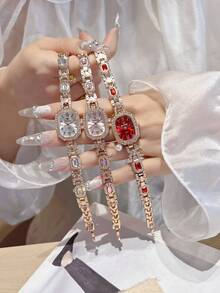 1pc New Casual Fashion Women's Bracelet Watch, Crystal Decorated Dial, Rhinestone Inlaid Strap, Suitable For Students Back To School - one-size - View 14