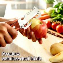 1/2pcs Multi-Function Vegetable Peeler, 3-In-1 Kitchen Peeler With Wooden Handle, Grater And Bottle Opener, Suitable For Potatoes, Carrots, Apples, Fruits And Vegetables - Silver - View 4