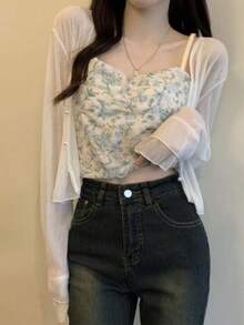 1件女款夏季長袖開襟披肩，冷氣房小開襟衫 - 彩色 - 查看 22