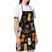 Cute Dog Print Kitchen Apron, Black Polyester Apron With "I Love Dogs" And Paw Print, Suitable For Dog Lovers Cooking Apron, Applicable For Home And BBQ - Multicolor - View 6