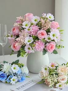 1/3 piezas Ramo de rosas de seda artificial, margaritas, flores de diente de león en paquete a granel, adecuado para boda, hogar, decoración de fiesta y centro de mesa - Rosa - Ver 2