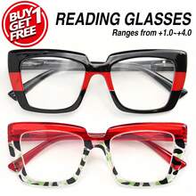 2 pièces Lunettes de lecture à monture large style œil de chat, design imprimé léopard, avec charnières à ressort premium, convient pour le port quotidien des femmes - Blanc - Voir 2