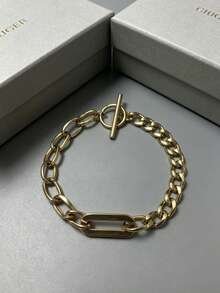 1 Stück, OT-Verschluss Klobiges Gliederkette Armband, Titanstahl vergoldet, hypoallergen neutrale Kette, elegantes Geschenk für Frauen - OT-Schnalle, dickes Gliederarmband - Übersicht 4