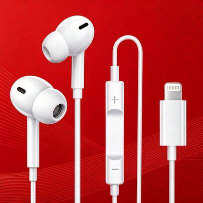 入耳式耳機 兼容 /Lightning，有線 EarPods 耳機配 Lightning 接頭，內建遙控器可控制音樂、通話與音量，兼容 14/13/12/11/XR/XS/X/8/7/SE/Pro/Pro Max
