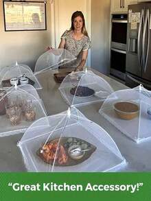 1pc White Foldable Mesh Food Cover, Multi-Functional Kitchen Dining Table Anti-Mosquito Food Cover, Home Pop-Up Dust-Proof Food Cover, Suitable For Outdoor Gatherings, Picnics And Barbecues, Can Protect Food From Insects And Debris, Prevent Flies And Mosquitoes From Approaching Food, Suitable For Kitchen, Dining Table And Outdoor Picnics - Multicolor - View 1