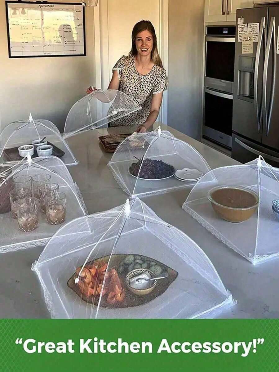 1pc White Foldable Mesh Food Cover, Multi-Functional Kitchen Dining Table Anti-Mosquito Food Cover, Home Pop-Up Dust-Proof Food Cover, Suitable For Outdoor Gatherings, Picnics And Barbecues, Can Protect Food From Insects And Debris, Prevent Flies And Mosquitoes From Approaching Food, Suitable For Kitchen, Dining Table And Outdoor Picnics - Multicolor - View 1