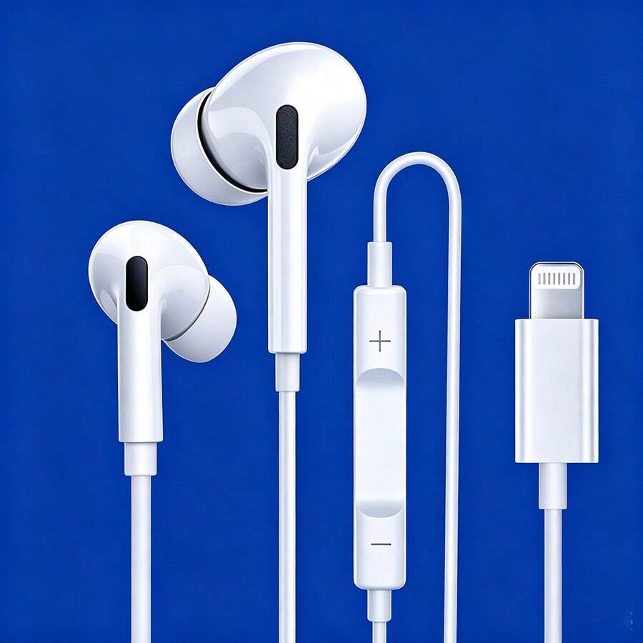 入耳式耳機 兼容 /Lightning,有線 EarPods 耳機 附 Lightning 接頭,有線耳塞 兼容 ,內建遙控器可控制音樂,兼容 14/13/12/11/XR/XS/X/8/7/SE/Pro/Pro Max - 查看 1