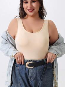 3pcs Plus Size Solid Color Camisole Tank Top With Built-In Chest Pads, Seamless Comfortable High Elasticity Sleeveless Undershirt - Multicolor - View 7