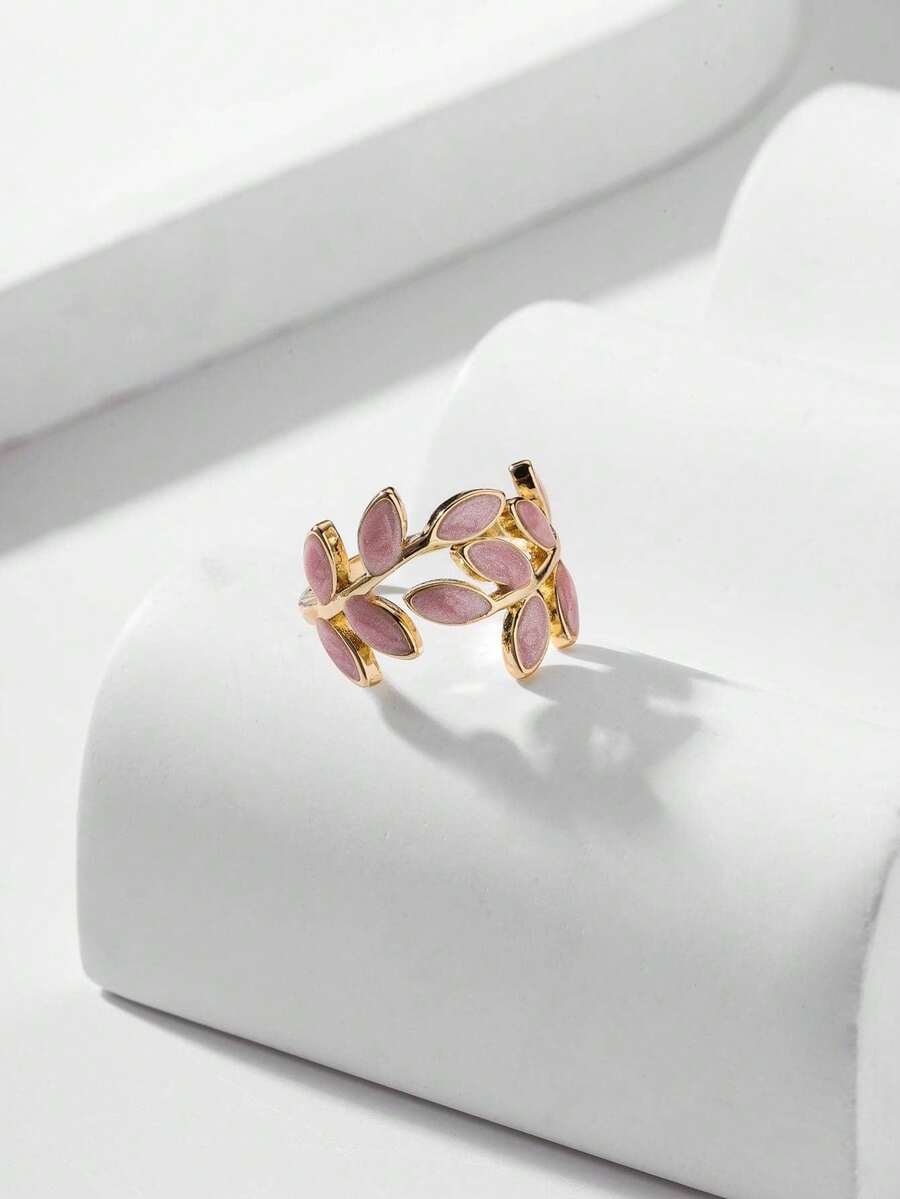 Andkiss Open Ring With Leaf Design - Rosa - View 1