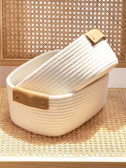 Cesto di stoccaggio in tessuto intrecciato, cesto di stoccaggio portatile di grande capacità, adatto per bagno, soggiorno, ufficio e scrivania, può contenere giocattoli, snack, articoli di cancelleria, articoli da toeletta e biancheria da letto, cesto di stoccaggio in stile bohémien, cesto intrecciato pieghevole