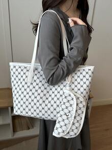 Women's Large Capacity Tote Bag, College Student Class & Commute Shoulder Handbag - White - View 6