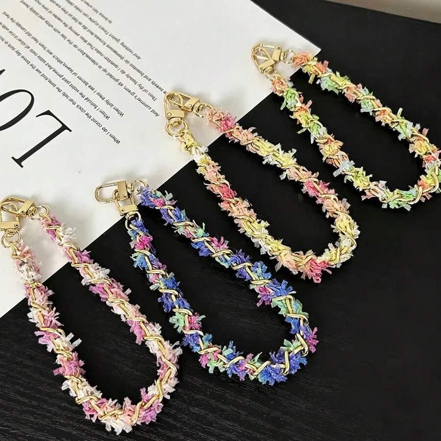 New Colorful Phone Lanyard, Small Wheat Flower Hand Strap, Short Phone Lanyard Fashion Minimalist Bag Charm, Keychain Car Key Chain, Outdoor Travel Phone Anti-Loss, Anti-Drop Anti-Loss Phone Lanyard Travel Phone Accessories, (Random Spacer Included) - Multicolor - View 1
