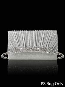 Elegant Women's Evening Clutch, Sparkling Rhinestone Pleated Handheld Banquet Bag V-Shaped Flap Envelope Bag, Comes With Sparkling Rhinestone Jewelry, Shiny Clutch, Perfect For Parties, Weddings, Proms, Evening Dinners, Wedding Dresses, Formal Occasions, Prom Dresses, Birthday Dresses - Silver - View 15