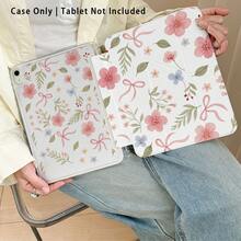 Butterfly, Flower And Leaf Pattern Painted Effect Acrylic Crystal Tablet Protective Case With Stand, Compatible With Samsung/Apple/Honor/ Popular Models, Foldable Anti-Bend, Silicone Reinforced Corners, Auto Wake/Sleep Function, Built-In Pen Slot, Multi-Angle Foldable Stand - Style 14 - View 5