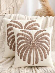 1 pieza/2 piezas Cojín decorativo bordado con flores púrpuras y palmeras de estilo vintage francés, cojín de sofá de sala de estar de estilo pastoral fresco, almohada decorativa para dormitorio - Marrón - Ver 8
