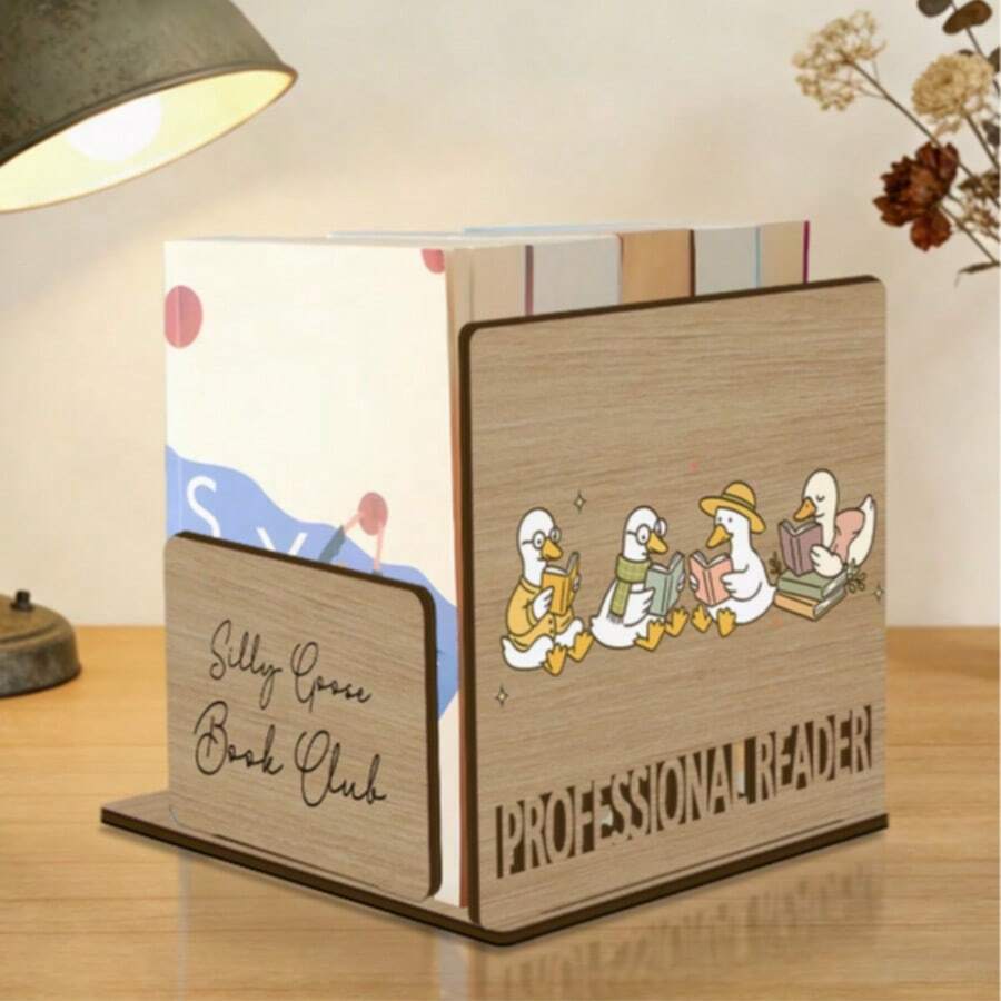 Wooden Bookend Inspirational Quote Mini Desktop Bookshelf Book Corner Sloped Design Storage Rack Gift For Book Lovers And Readers - Apricot - View 1