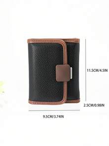 Billetera corta plegable de tres partes con bloques de color para mujer, billetera multifuncional de una pieza de PU suave con gran capacidad de almacenamiento de identificación, compacta y ligera, empaque en caja de regalo adecuado para regalos de vacaciones - Negro - Ver 8
