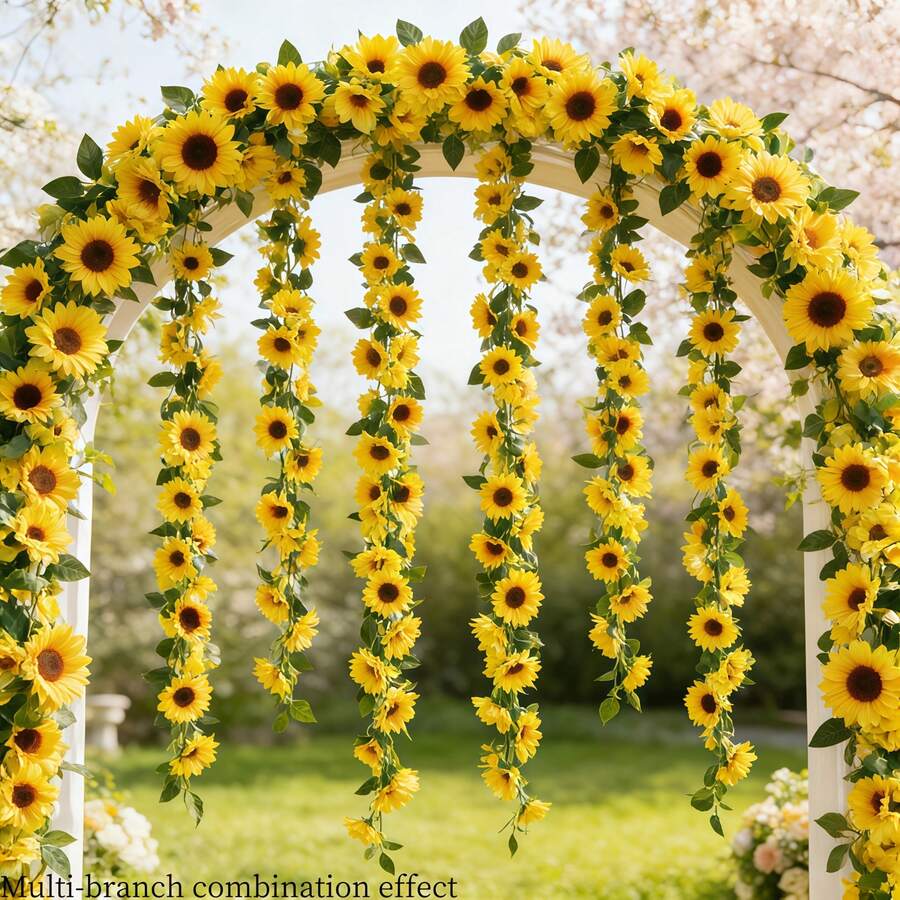 1/2pcs Artificial Sunflower Vine Decoration, Sunflower Wreath With Green Leaves, Suitable For Indoor/Outdoor Wall Decor, Wedding Arch, Party Decoration, Room Decor, Kitchen, Garden, Birthday, Wedding, Valentine's Day, Mother's Day