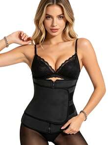 1pc,Neoprene Sauna Sweat Waist Trainer Corset, Double Zipper & Adjustable Side Hook And Loop Compression Body Shaper, High Sweat Boost Tummy Control Cincher For Fitness Workout Daily Body Shaping S-XXXL Sizes - Multicolor - View 5