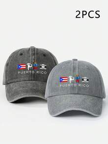 1pc/2pcs Printed PUERTO RICO Washed Baseball Cap, Outdoor Adjustable Sun Protection Casual Hat, Suitable For Spring/Autumn Travel, Beach Vacation, Y2K Style Youth Hat - Baseball Cap - View 27
