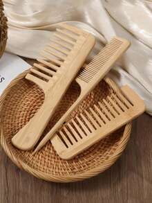 1 Set handgefertigtes Bambus-Antistatik-Kammset, natürlicher Bambuskamm, unisex, geeignet für Haar- und Bartpflege, kann für Lockenstyling und -formung verwendet werden, Geschenk für Frauen, Brautjungferngeschenk, Lehrergeschenk - Verschiedenfarbig - Übersicht 2