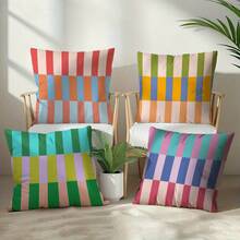 4 Stücke Dopamin-bunte gestreifte Kissenbezüge, Farbblock-Streifenmuster, Sofa- und Stuhl-Dekoration, 100% Polyester Material, doppelseitig bedruckte Kissenbezüge, Heimdekoration, in verschiedenen Größen erhältlich, vielseitige dekorative Kissenbezüge, Kissenfüllung nicht enthalten - Verschiedenfarbig - Übersicht 2